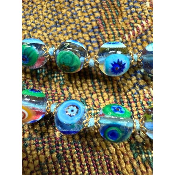 Handcrafted Venetian Glass Bead Necklace With Vibrant Multicolor & Gold-Tone - Picture 6 of 9
